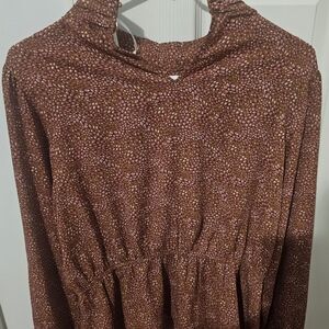 DR2 Women's Long Sleeve Dress in Brown and Pink